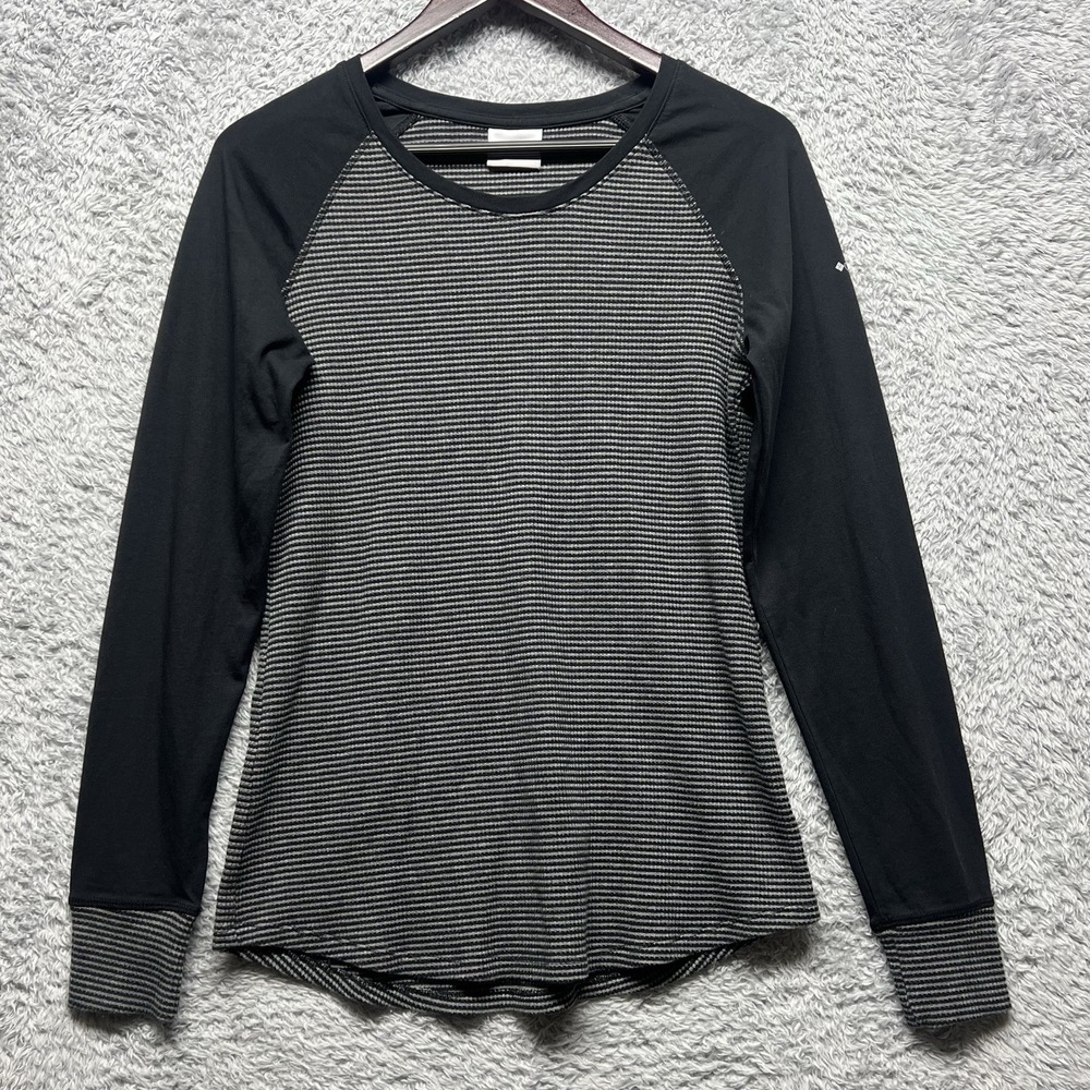 Columbia Cascade George Top Womens Large Black‎ Gray Stripe Long Sleeve Thermal